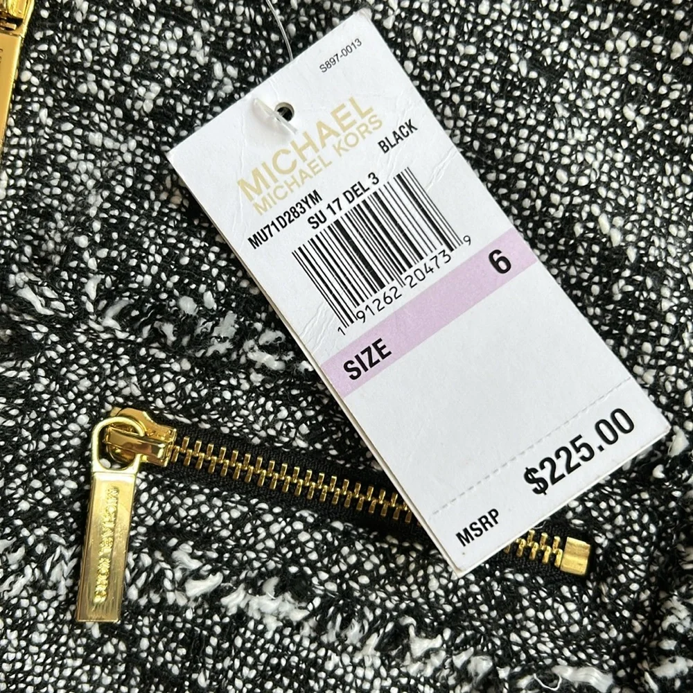 Michael Kors Jacket Short Black White Tweed Zip Up Jacket Academia Old Money Sz6
